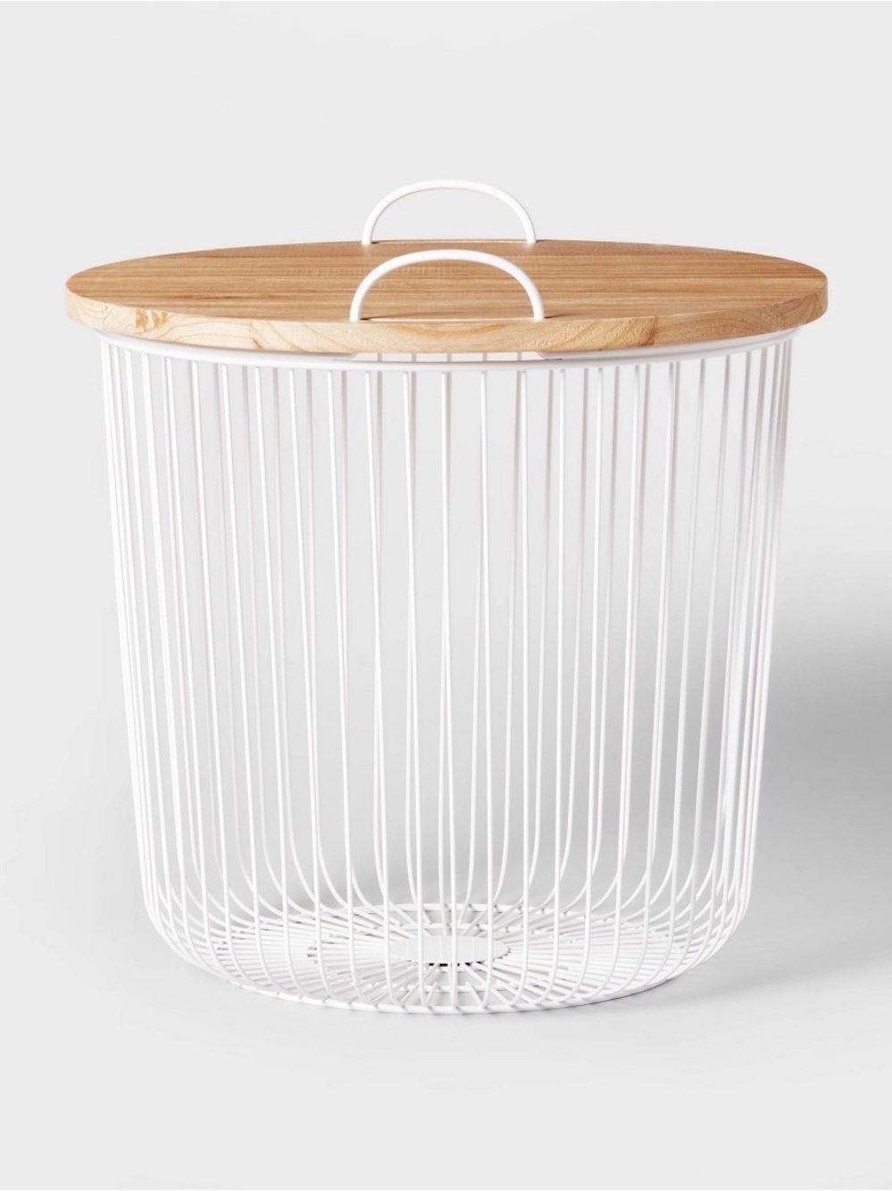 NWT’s White Wire Basket with Natural Wood Lid - Modern Home Accent